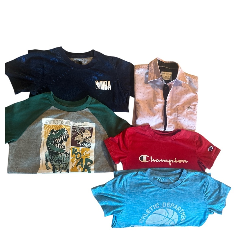 Boys Size 7-8  T shirt Bundle-NBA  Champion- 365 Kids &  Distortion shirt